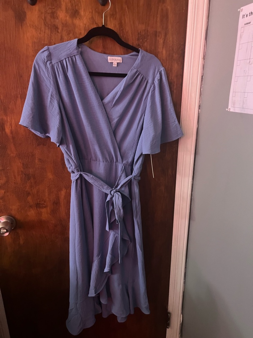 Luxology Periwinkle Wrap Midi Dress with Tie Waist